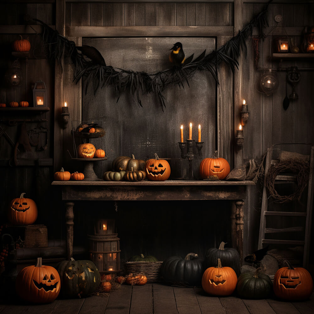 Gruseliges Hexenhaus Kürbisse Halloween Fotokulisse RR7-100