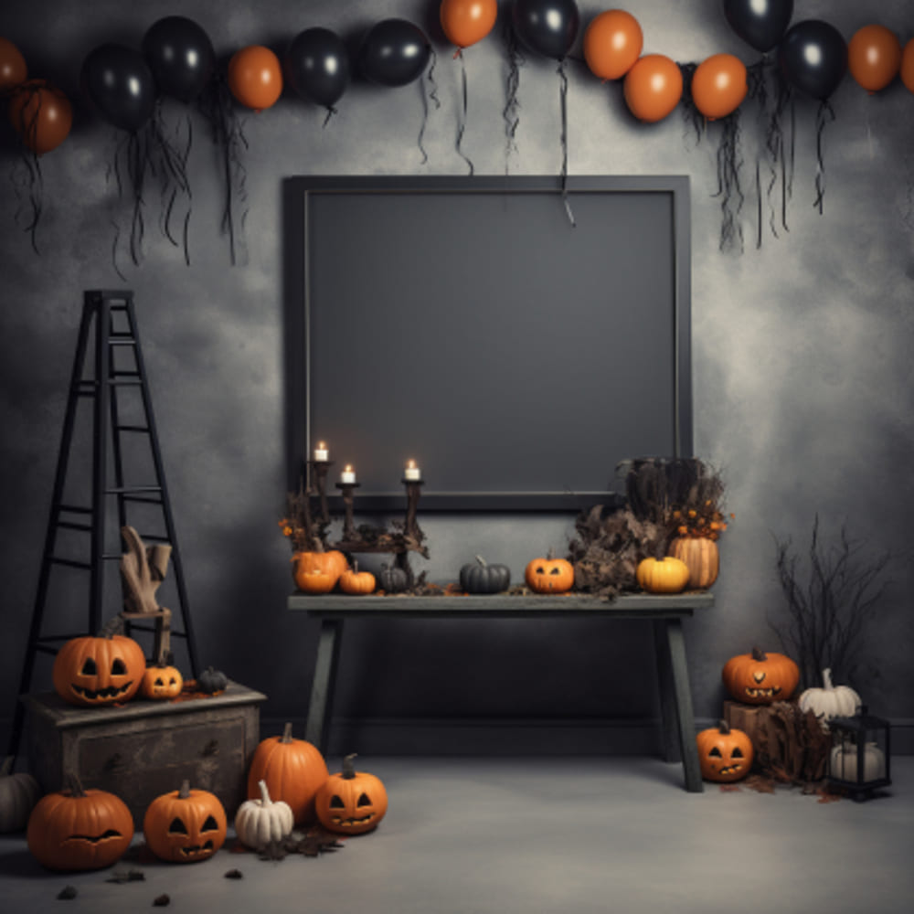 Halloween dekoriertes Zimmer Kürbisse Hintergrund RR7-103