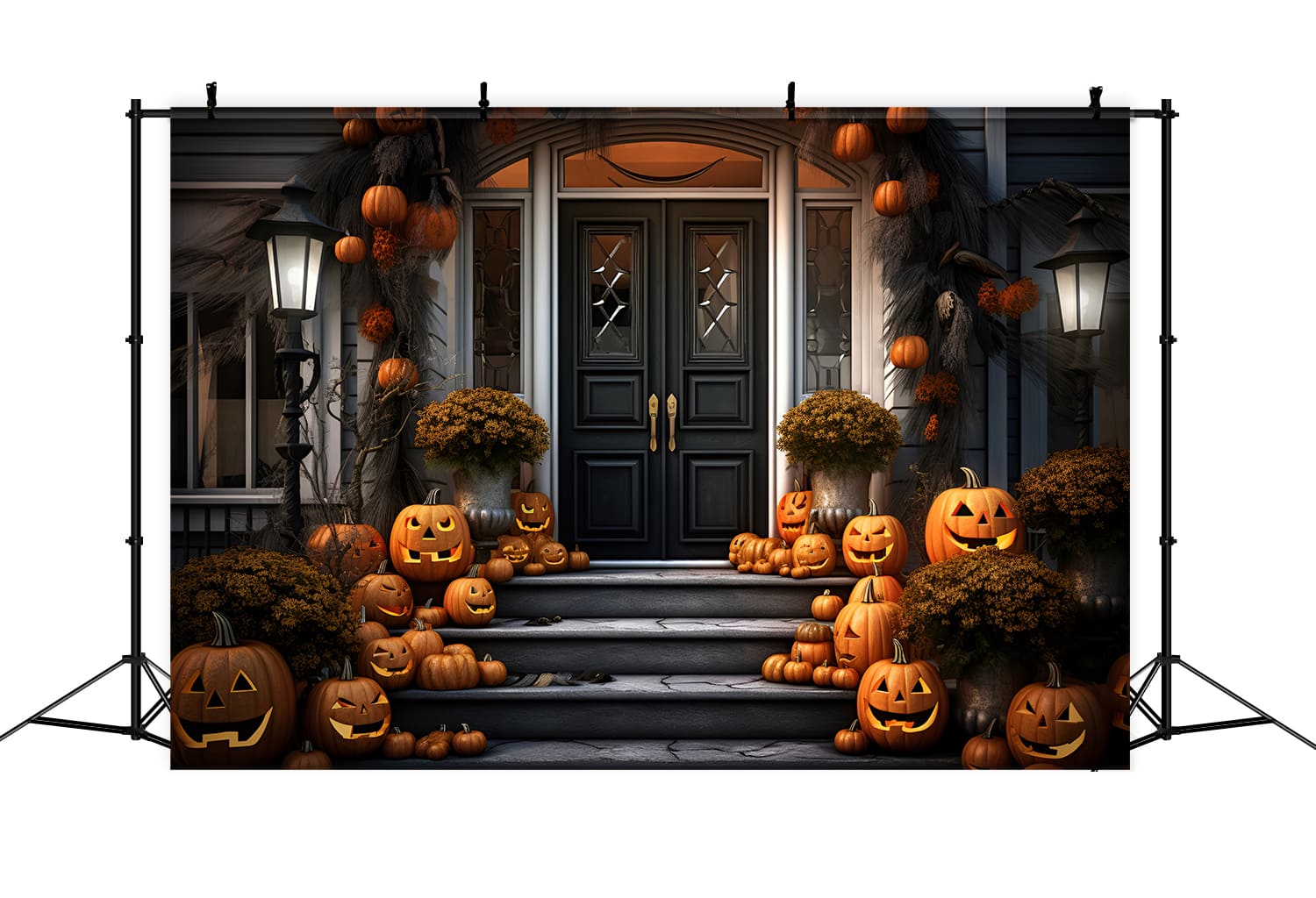 Haustür Kürbisse Halloween Hintergrund RR7-105
