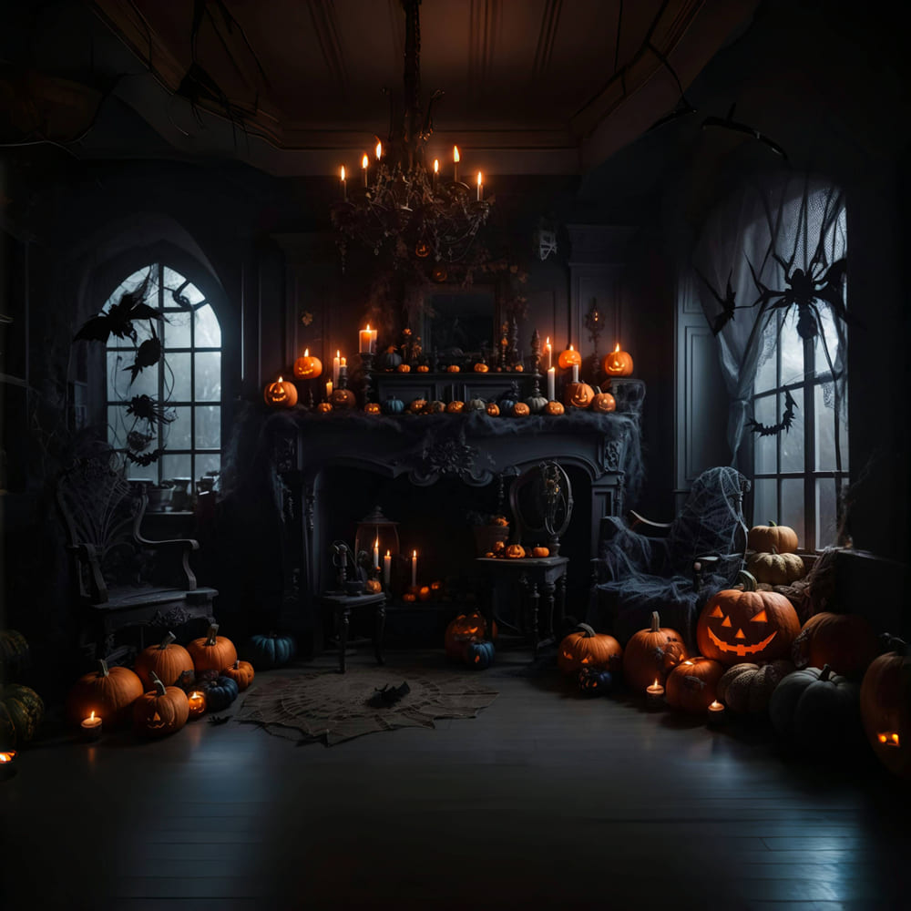Halloween Dark Room Kürbis Kerzen Backdrop RR7-114