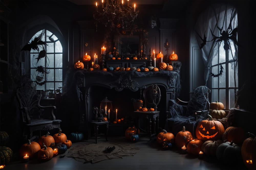 Halloween Dark Room Kürbis Kerzen Backdrop RR7-114