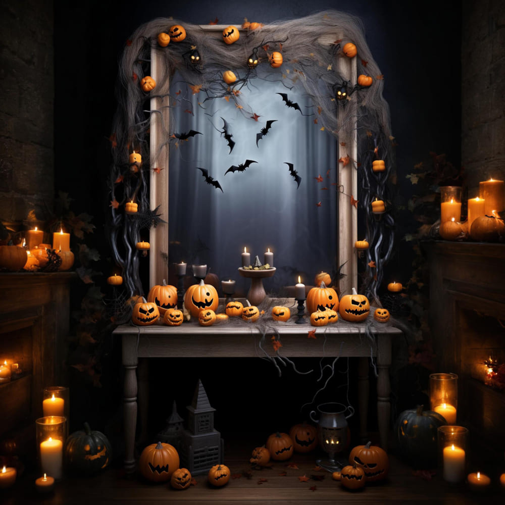 Halloween Böse Kürbiskerzen Fledermäuse Hintergrund RR7-115