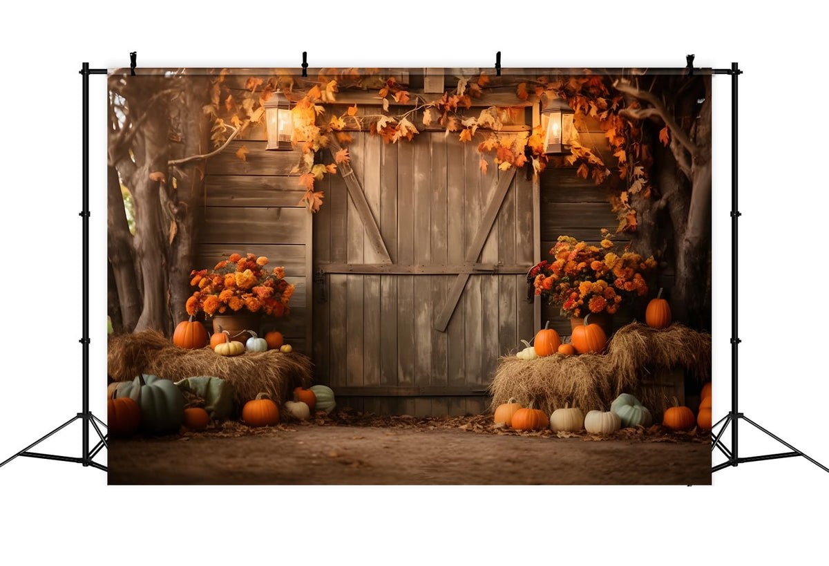 Herbst Ernte Scheune Kürbisse Blätter Foto Hintergrund RR7-126
