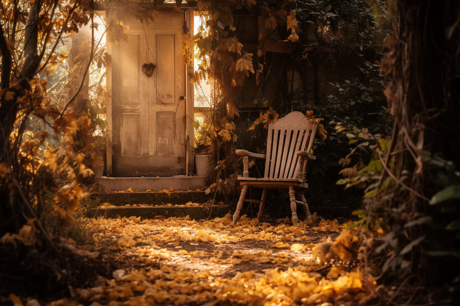Rustikaler Tür-Herbst-Sonnenuntergang-Fotohintergrund RR7-173