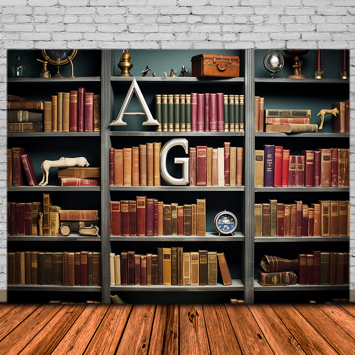 Back to School Klassisches Bücherregal Backdrop RR7-194