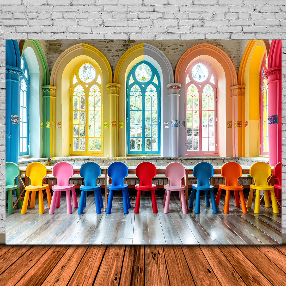 Bunte Klassenzimmer Stühle Back to School Backdrop RR7-202