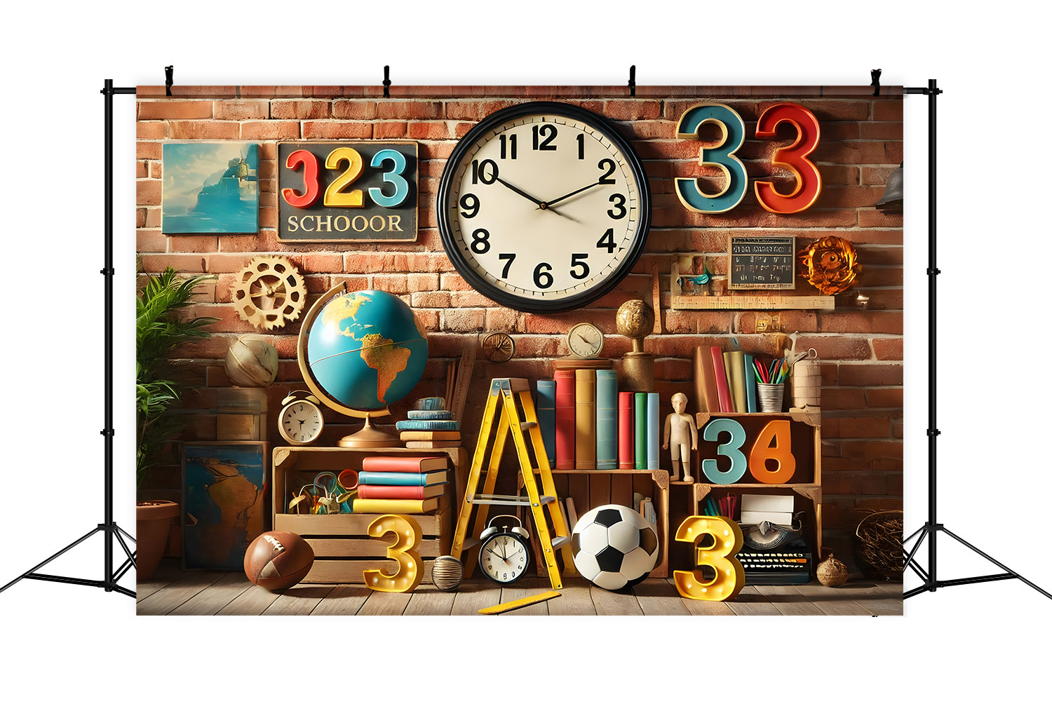 Back to School Zahlen Bücher Globus Backdrop RR7-209
