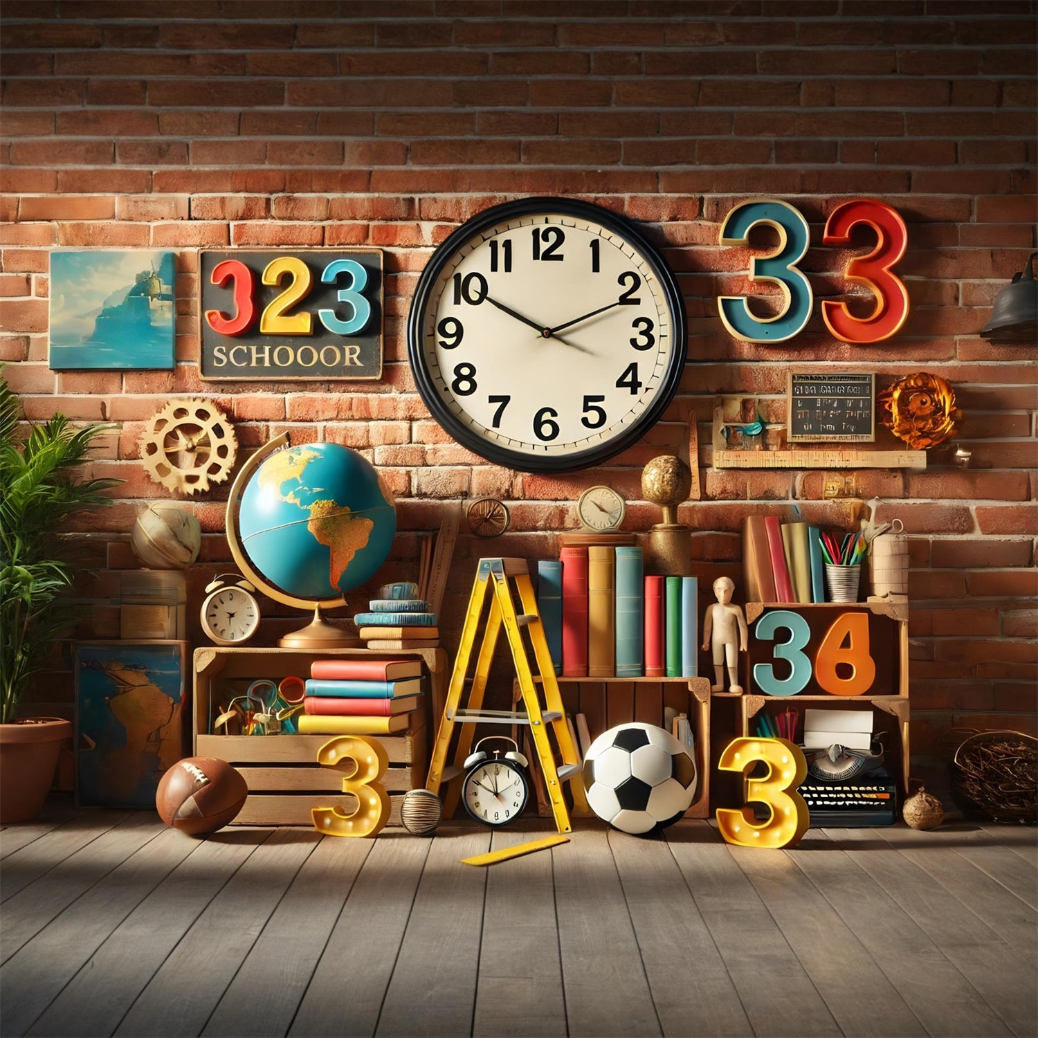 Back to School Zahlen Bücher Globus Backdrop RR7-209
