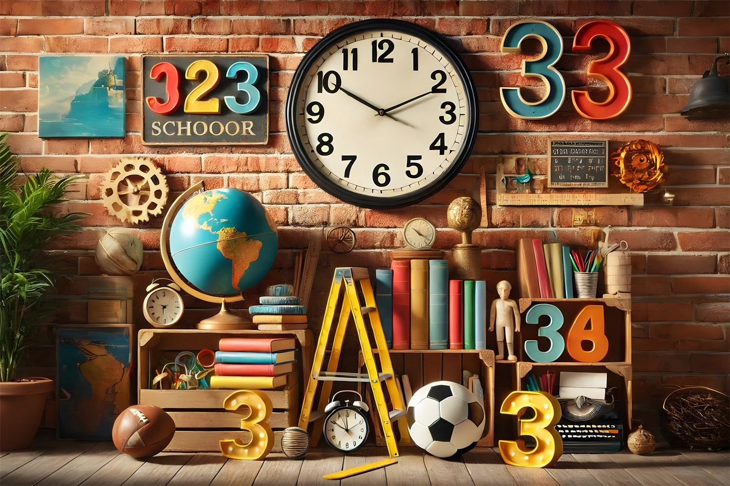 Back to School Zahlen Bücher Globus Backdrop RR7-209