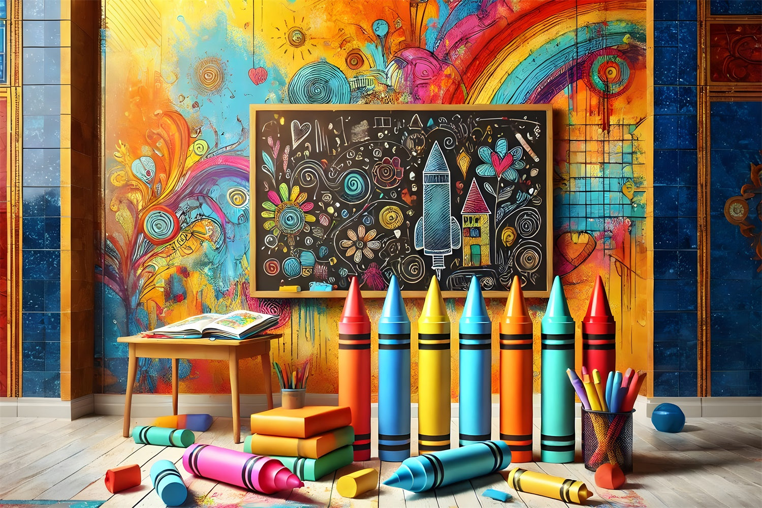 Buntstifte Malerei Back to School Backdrop RR7-211