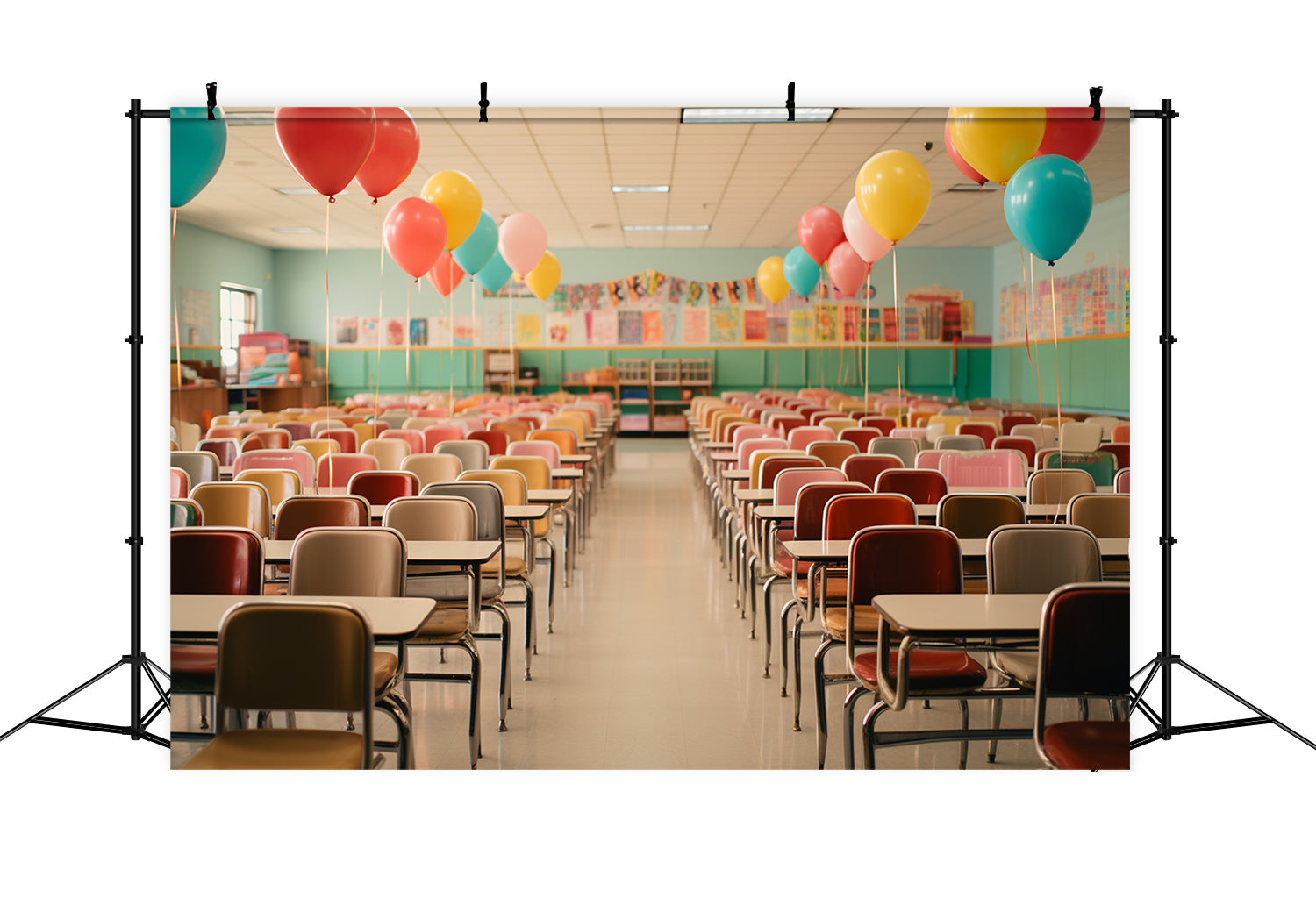 Back to School Klassenzimmer Schreibtische Stühle Backdrop RR7-217