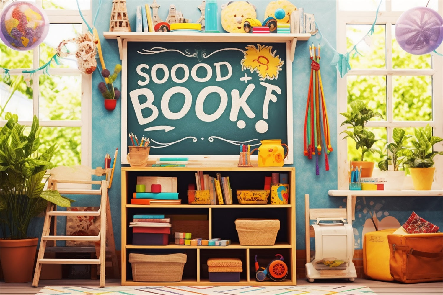 Back to School Spielzimmer Bücher Backdrop RR7-220