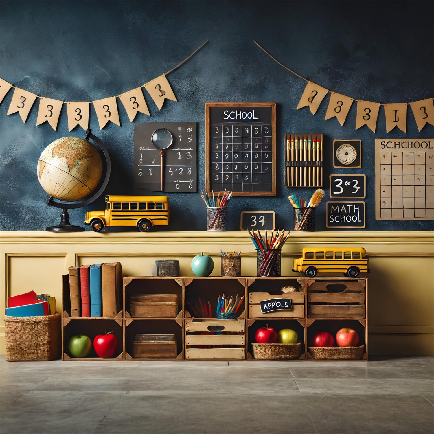 Bleistifte Globe Blackboard Back to School Hintergrund RR7-236