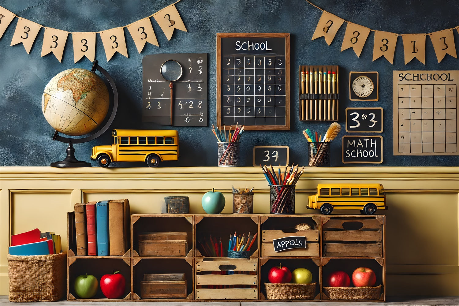 Bleistifte Globe Blackboard Back to School Hintergrund RR7-236