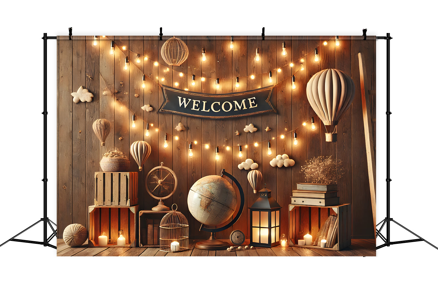 Glühende Lichter Holz Backdrop für die Schule RR7-243