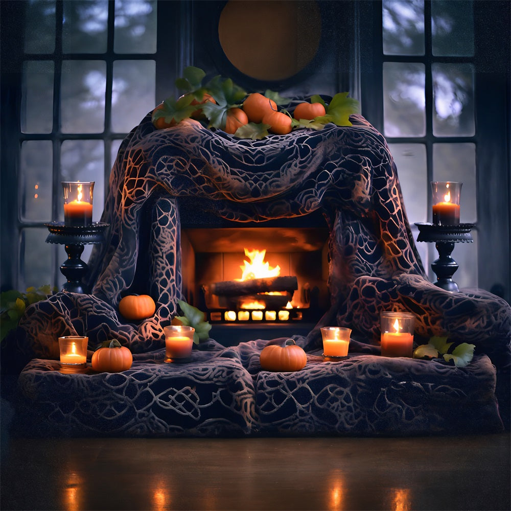 Halloween-Kürbislaternen Gemütlicher Kamin Gothic Drapes Hintergrund RR7-253