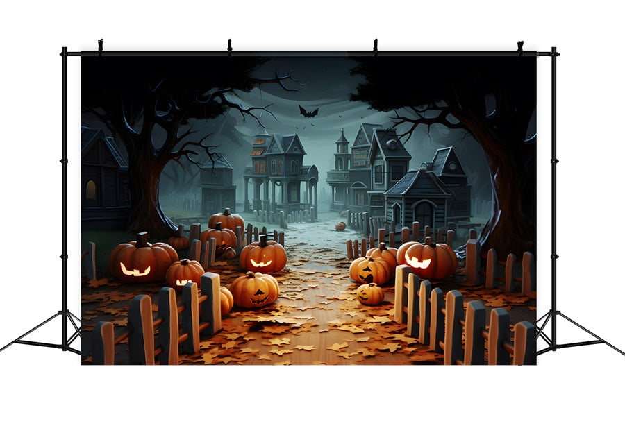 Halloween-Kürbislaternen Gespenstischer Dorfweg Hintergrund RR7-254