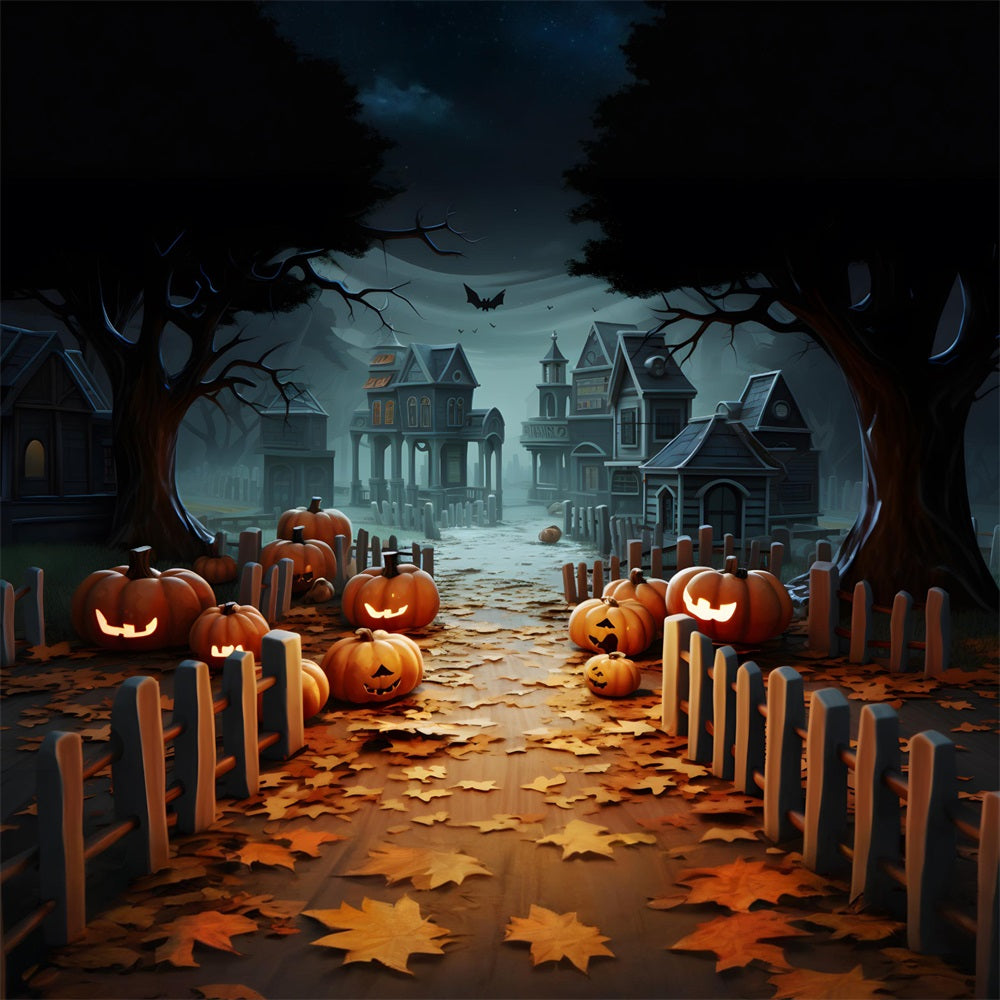 Halloween-Kürbislaternen Gespenstischer Dorfweg Hintergrund RR7-254