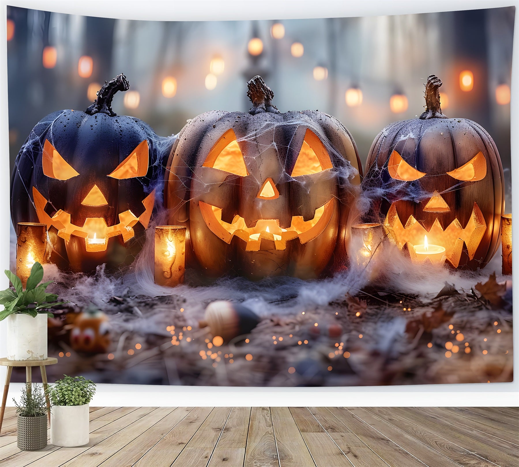 Halloween-Kürbislaternen Gespenstischer Wald-Nebel-Hintergrund RR7-262