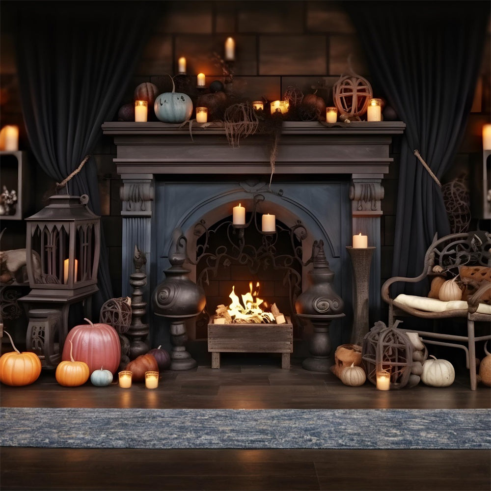 Halloween Kürbislaternen Gemütlicher Kamin Backdrop RR7-264