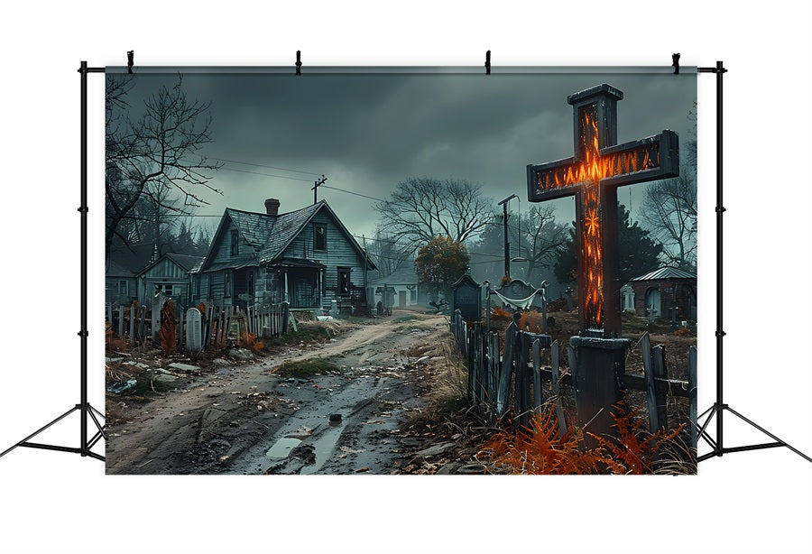 Halloween Gespensterdorf Kreuz Friedhof Kulisse RR7-269