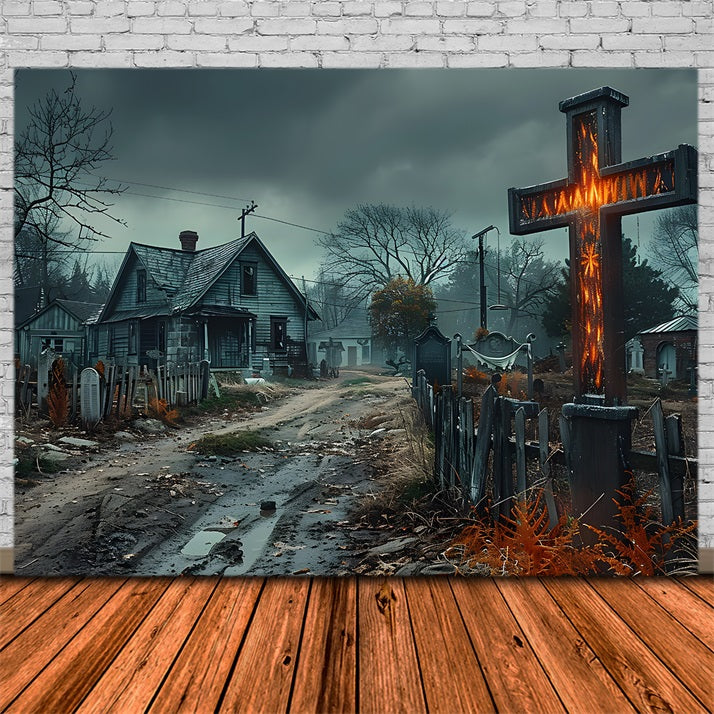 Halloween Gespensterdorf Kreuz Friedhof Kulisse RR7-269