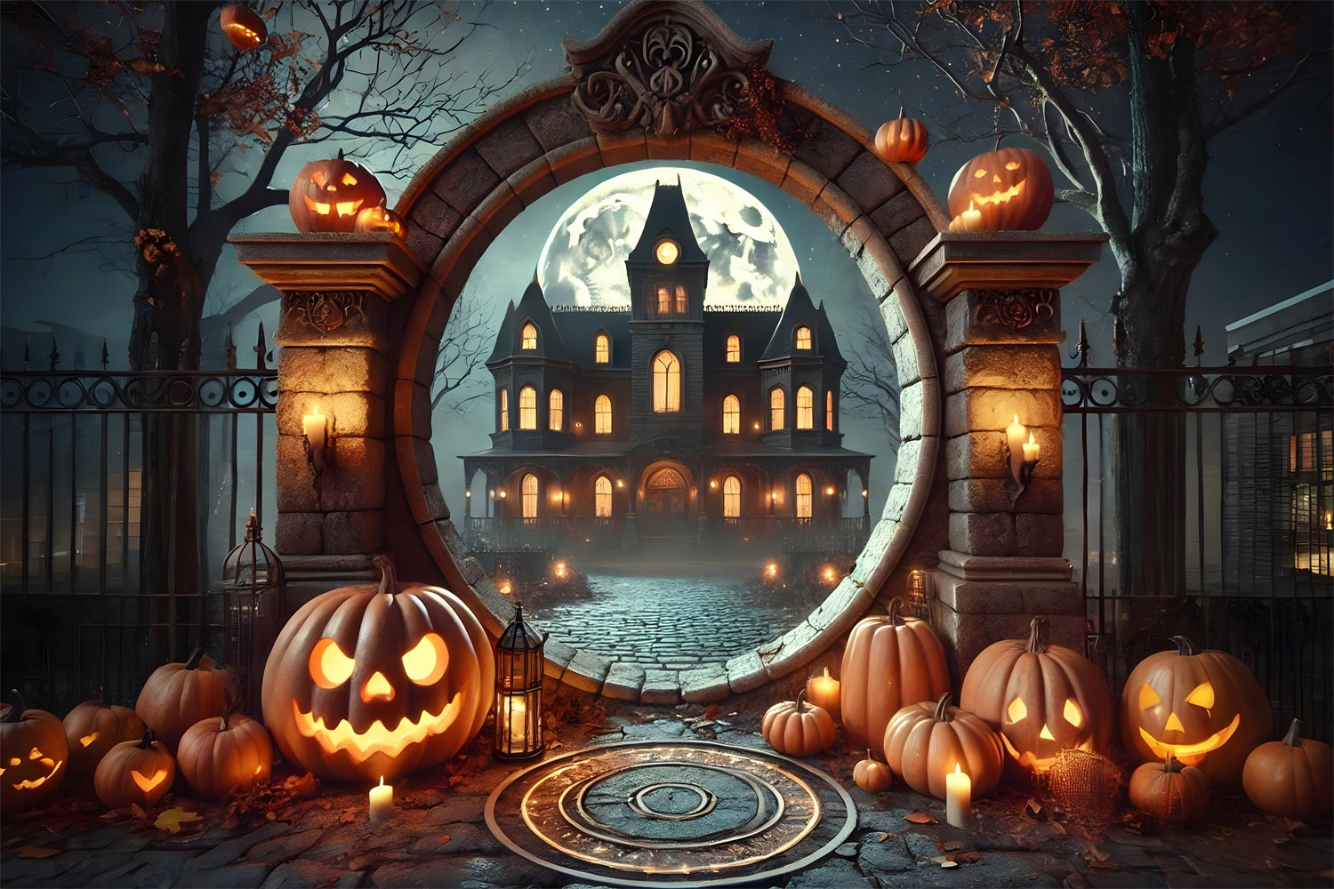 Halloween Kürbislaternen Spukhaus Torbogen Backdrop RR7-275