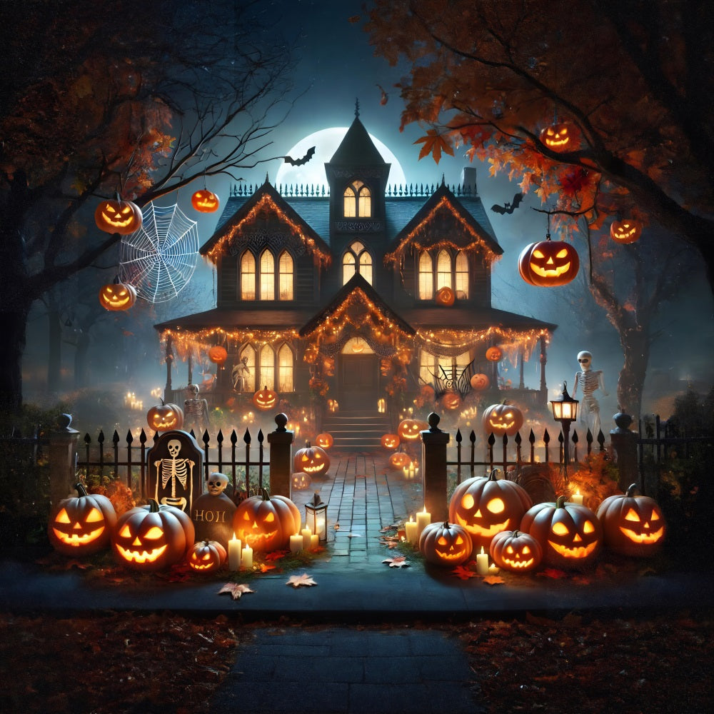 Halloween Kürbislaternen Spukhaus Hintergrund RR7-281
