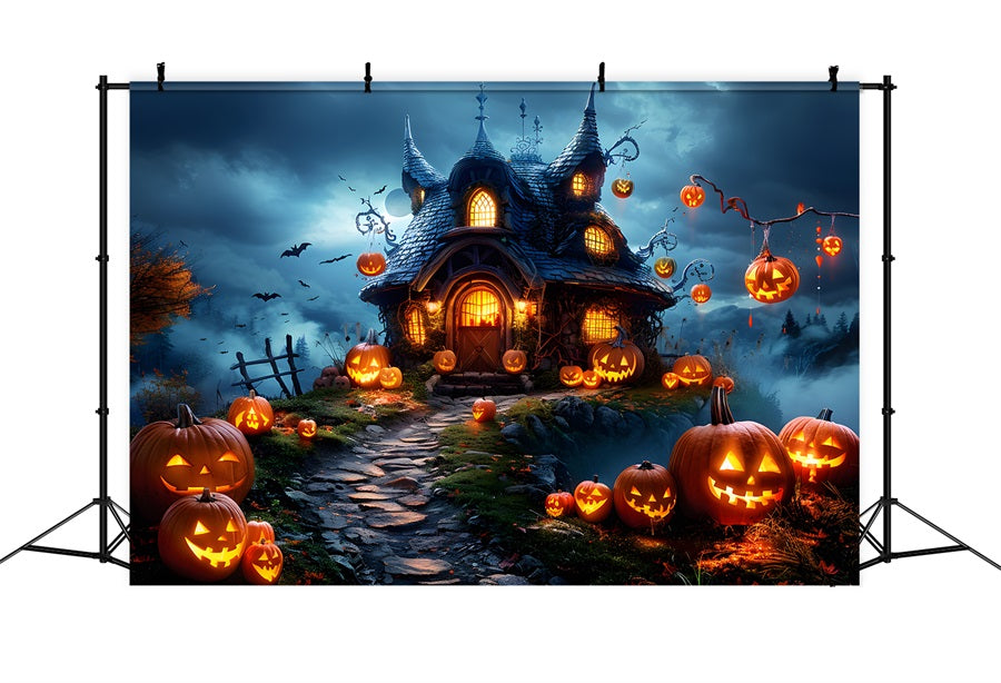 Halloween Kürbislaternen Verzaubertes Landhaus Hintergrund RR7-287