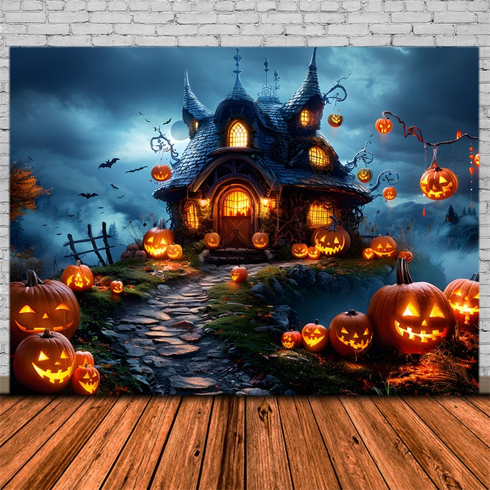 Halloween Kürbislaternen Verzaubertes Landhaus Hintergrund RR7-287