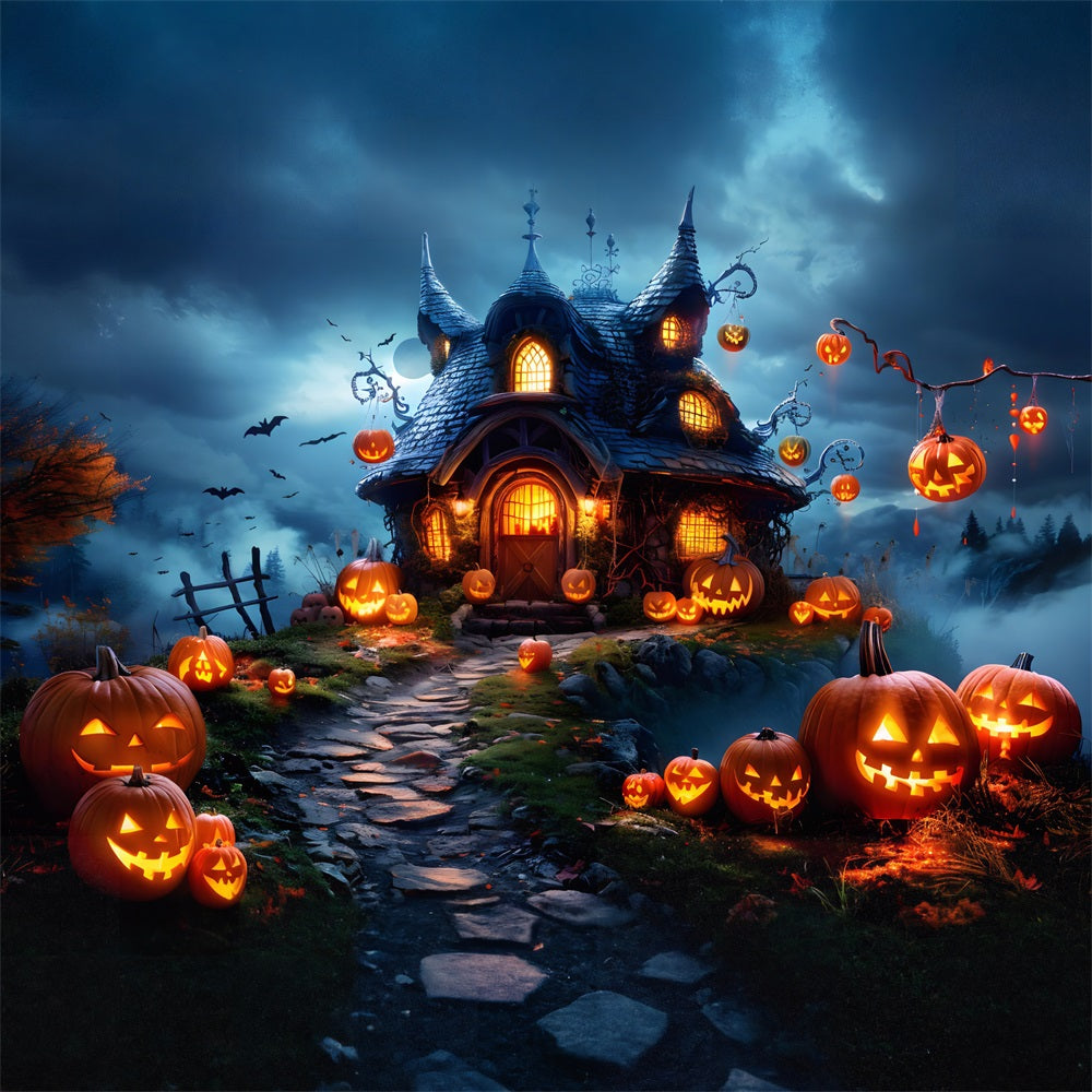 Halloween Kürbislaternen Verzaubertes Landhaus Hintergrund RR7-287