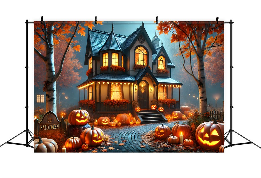 Halloween-Kürbislaternen Gemütliche Landhaus-Kulisse RR7-297