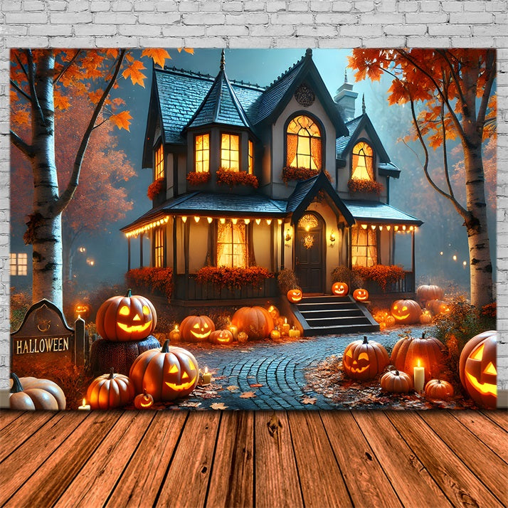 Halloween-Kürbislaternen Gemütliche Landhaus-Kulisse RR7-297
