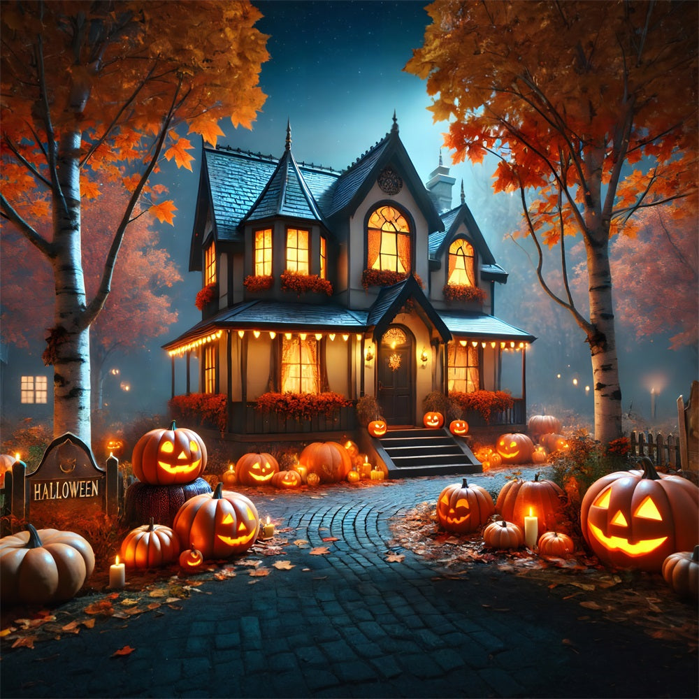Halloween-Kürbislaternen Gemütliche Landhaus-Kulisse RR7-297