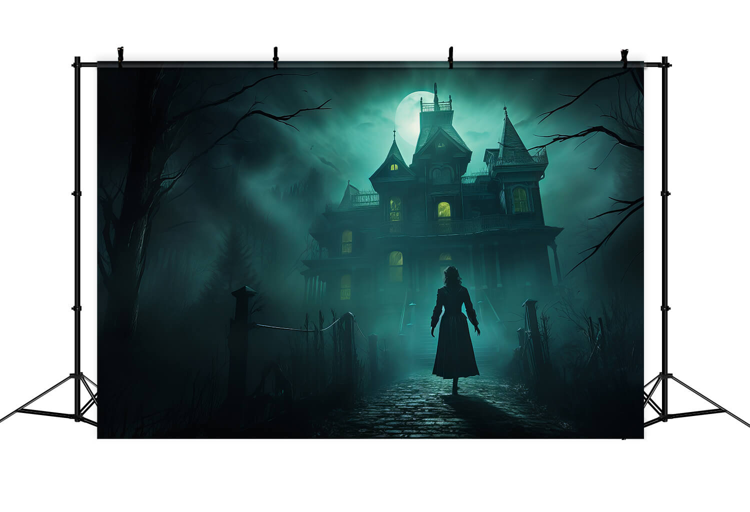 Halloween Gespenstische Geistervilla Mond Hintergrund RR7-30
