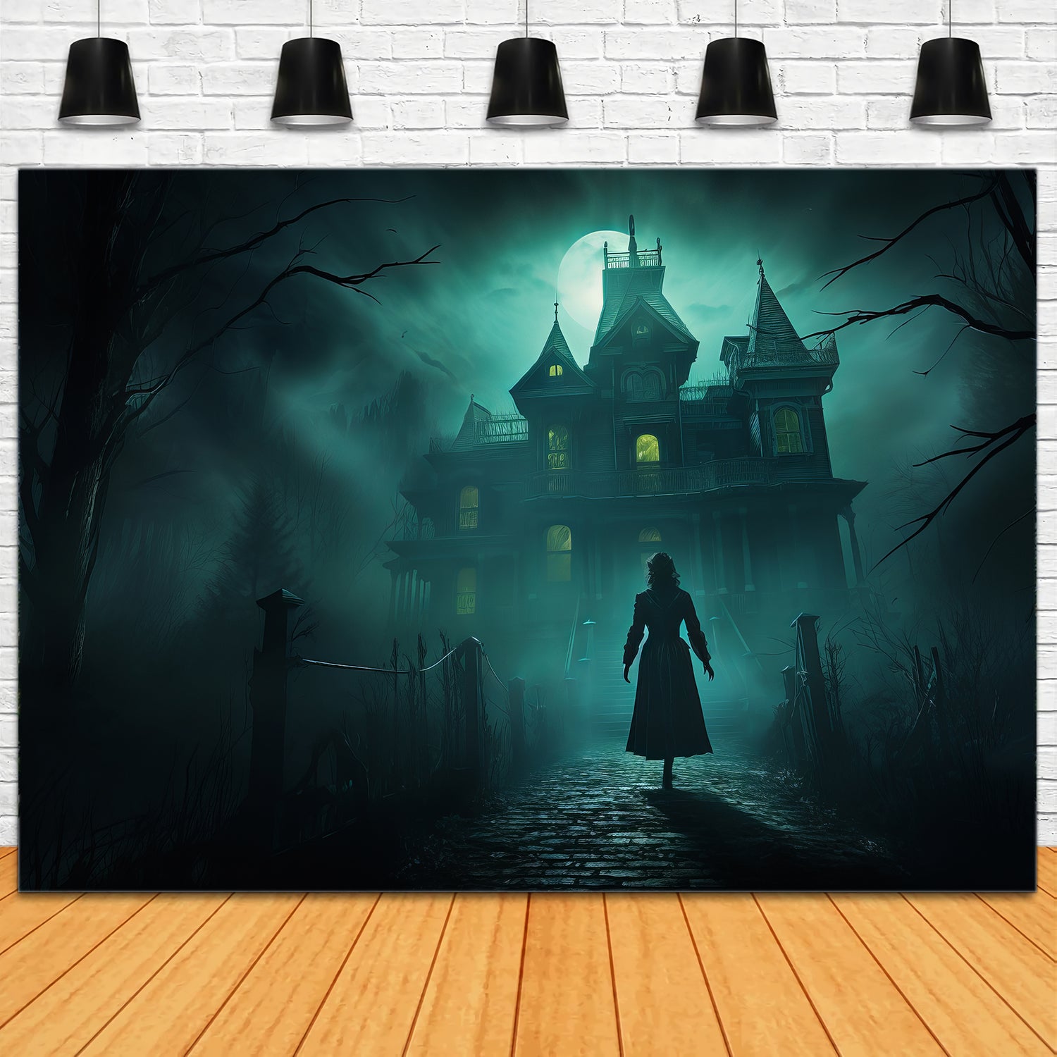 Halloween Gespenstische Geistervilla Mond Hintergrund RR7-30