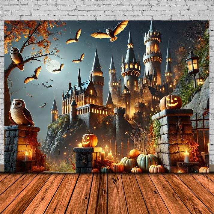 Halloween-Kürbislaternen Verwunschenes Schloss Hintergrund RR7-300