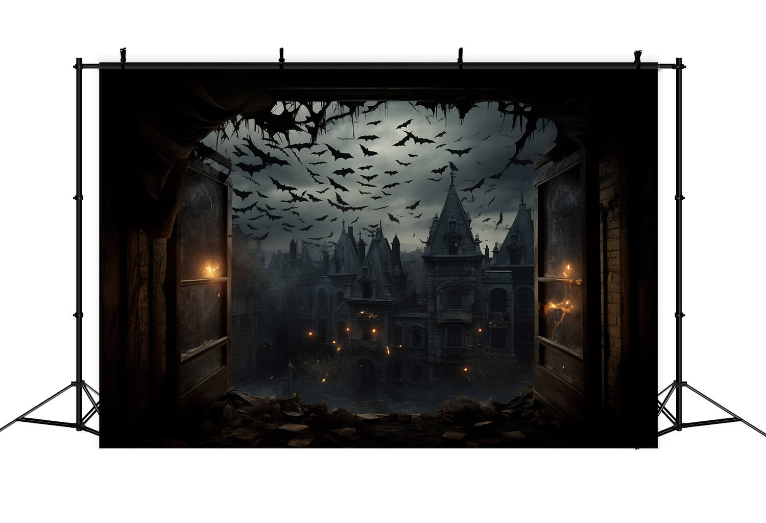 Gespenstische Halloween Schloss Fledermäuse Fotokulisse RR7-31