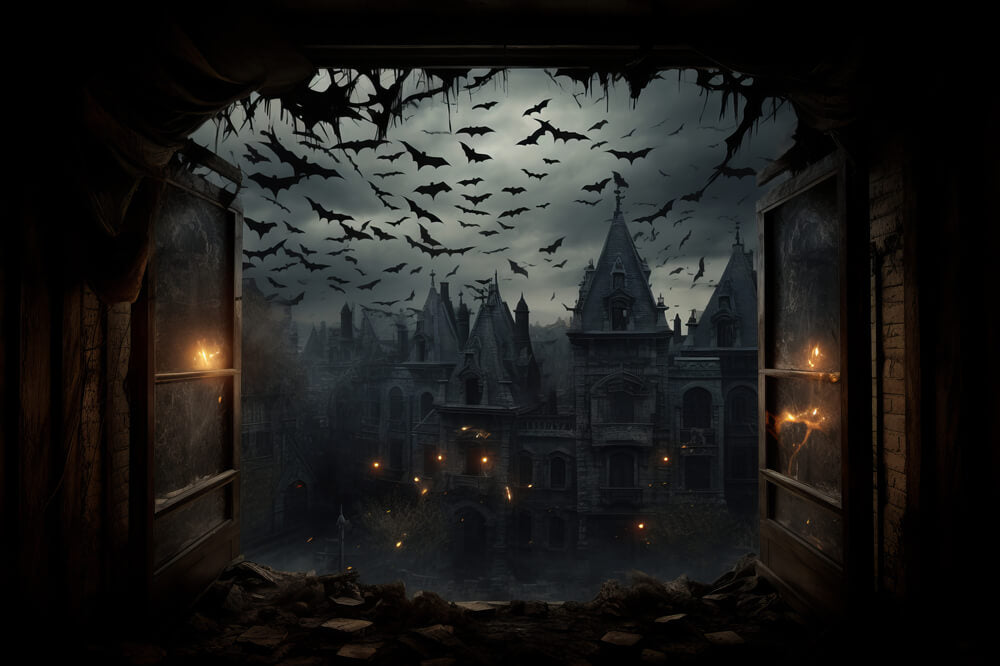 Gespenstische Halloween Schloss Fledermäuse Fotokulisse RR7-31