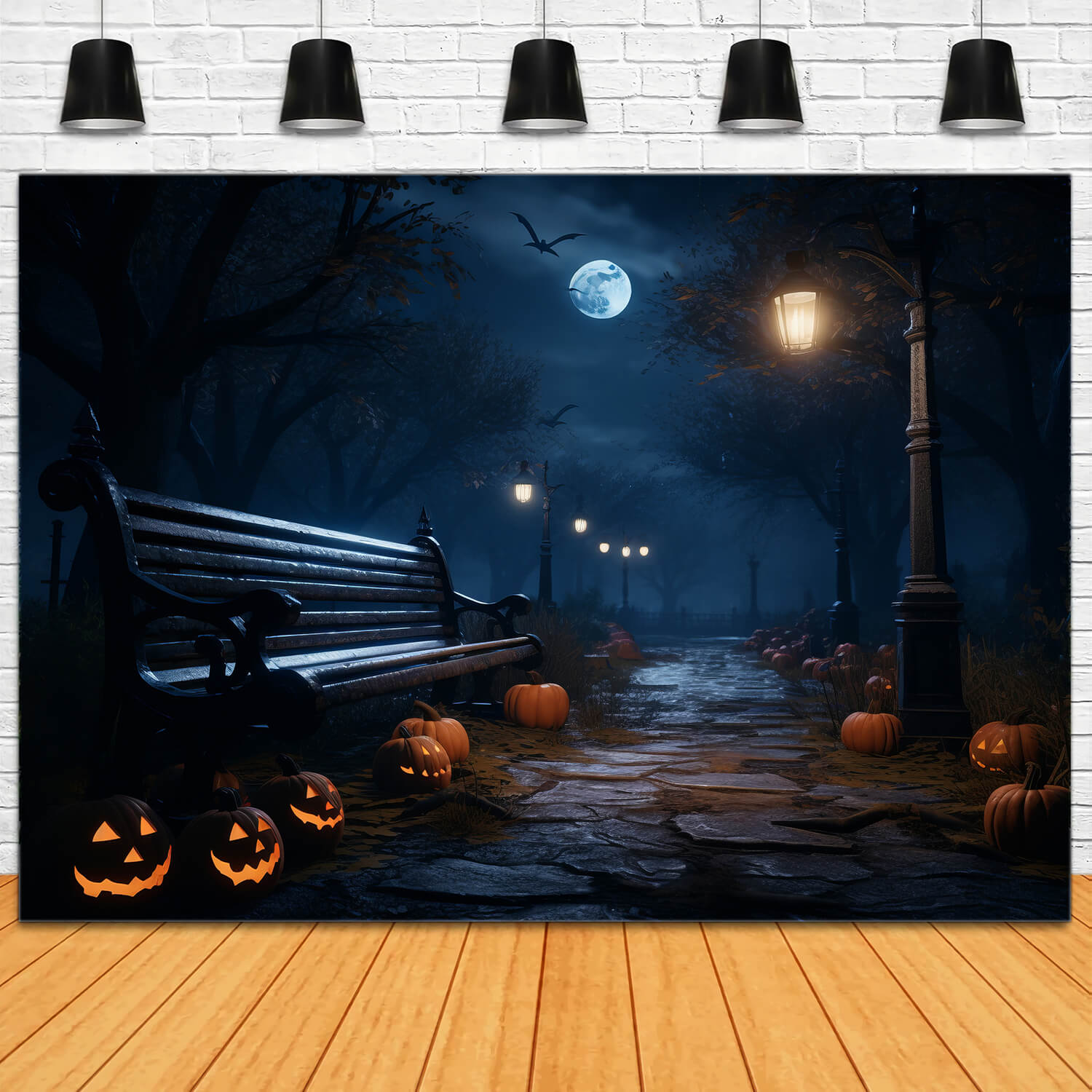 Halloween Vollmond Nacht Kürbislaternen Fotohintergrund RR7-32