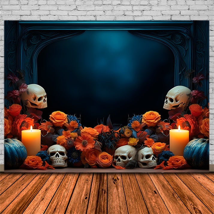 Halloween-Totenkopf und Blumen-Display mit Kerzenlicht RR7-337