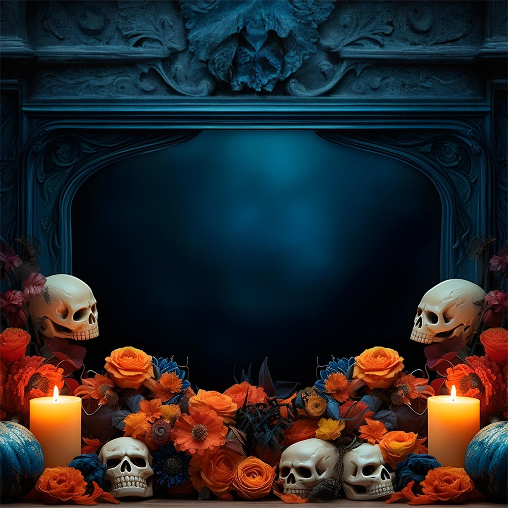 Halloween-Totenkopf und Blumen-Display mit Kerzenlicht RR7-337