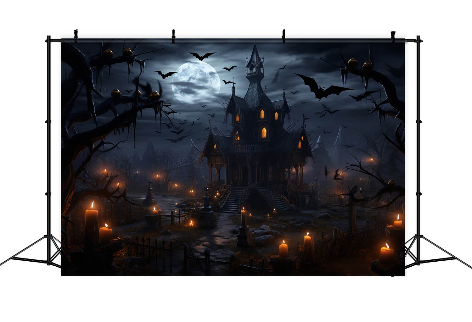 Halloween Spukschloss Fledermäuse Kerzen Backdrop RR7-35