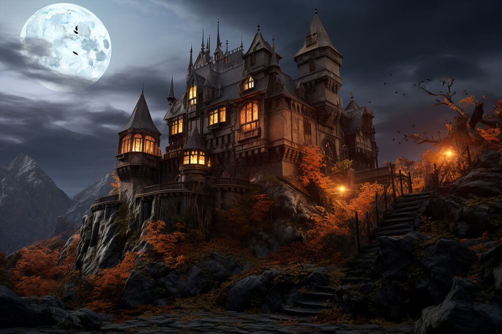 Halloween Vollmond Schloss Fotografie Hintergrund RR7-36