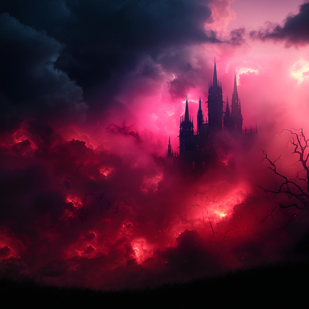 Halloween Dunkles verwunschenes Schloss in blutrotem Nebel RR7-376