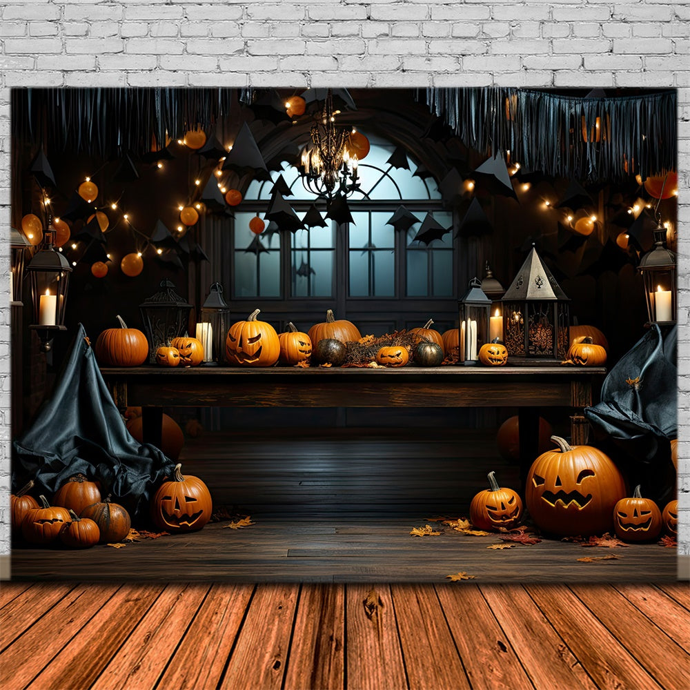 Halloween Horror Zimmer Kürbisse Kerzen Hintergrund RR7-394