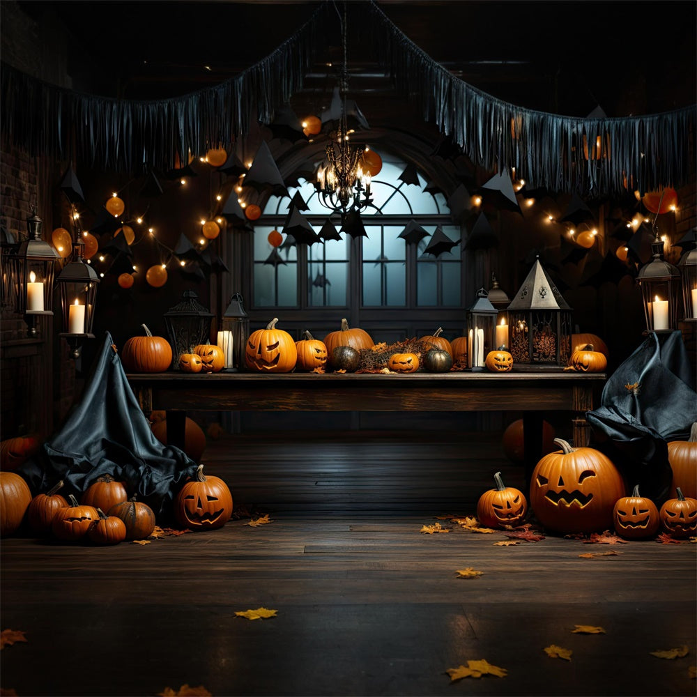 Halloween Horror Zimmer Kürbisse Kerzen Hintergrund RR7-394