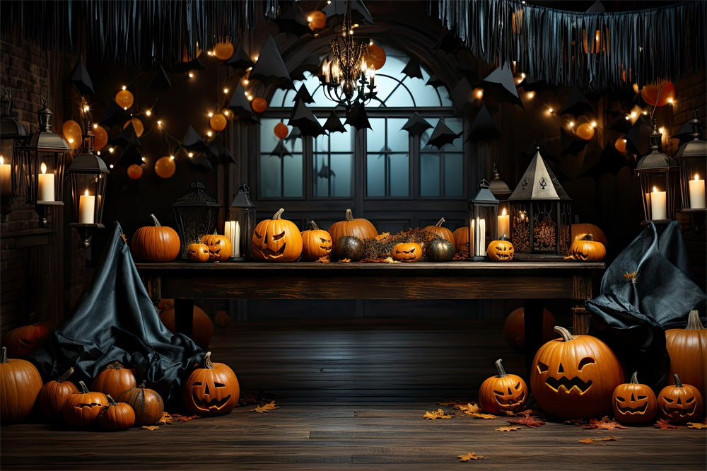 Halloween Horror Zimmer Kürbisse Kerzen Hintergrund RR7-394