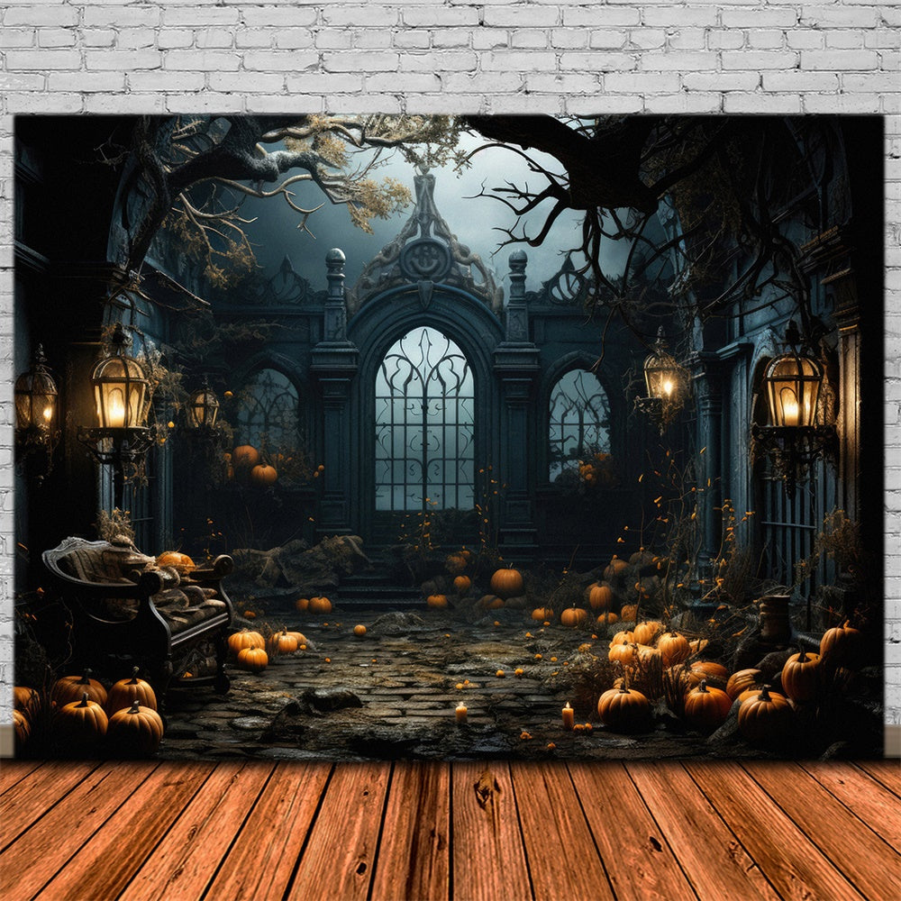 Halloween Haunted Mansion Kürbisse Hintergrund RR7-397