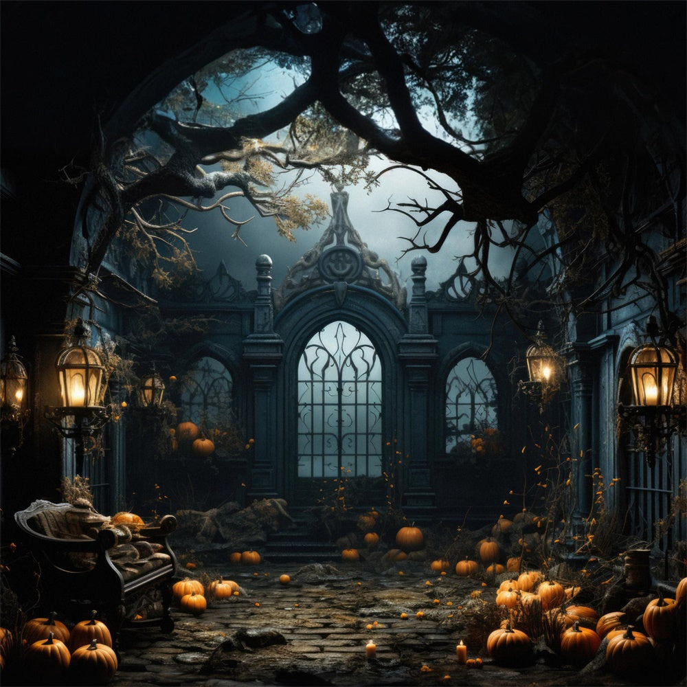 Halloween Haunted Mansion Kürbisse Hintergrund RR7-397